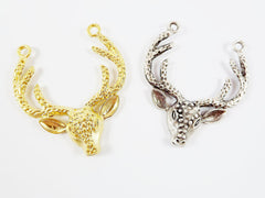 Large Deer Head Antler Necklace Focal Pendant - Buck Stag -22k Matte Gold Plated - 1PC