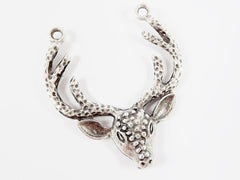 Large Deer Head Antler Necklace Focal Pendant - Buck Stag - Matte Antique Silver Plated - 1PC
