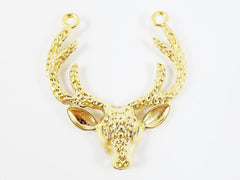 Large Deer Head Antler Necklace Focal Pendant - Buck Stag -22k Matte Gold Plated - 1PC