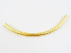 Large Lightweight Necklace Curve Tube Textured Tube Bead Spacer - 22k Matte Gold Plated - 1 pc