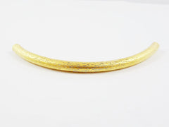 Large Lightweight Necklace Curve Tube Textured Tube Bead Spacer - 22k Matte Gold Plated - 1 pc