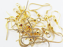 12 pairs of French Earwire Earring Wire Hooks - Shiny Gold Plated Brass