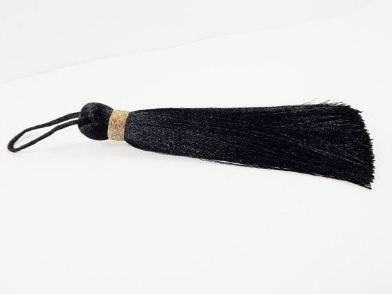 Extra Large Thick Black Thread Tassels - Gold Metallic Band - 4.4 inch –  LylaSupplies
