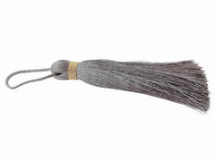 Extra Large Thick Gray Thread Tassels - Gold Metallic Band - 4.4 inches - 113mm - 1 pc