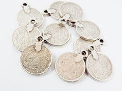 10 Large Rustic Round Thick Coin Charms - Matte Antique Silver Plated