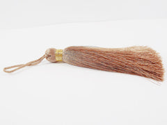 Extra Large Thick Mocha Cream Thread Tassels - Gold Metallic Band - 4.4 inches - 113mm - 1 pc