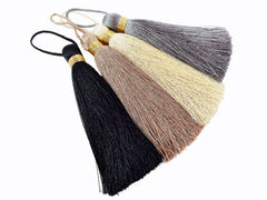 Extra Large Thick Black Thread Tassels - Gold Metallic Band - 4.4 inches - 113mm - 1 pc
