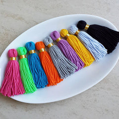 Long Blue Handmade Wool Thread Tassels - 3 inches - 75mm - 2 pc