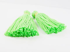 Long Bright Green Handmade Wool Thread Tassels - 3 inches - 75mm - 2 pc