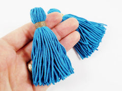 Long Blue Handmade Wool Thread Tassels - 3 inches - 75mm - 2 pc