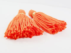 Long Orange Handmade Wool Thread Tassels - 3 inches - 75mm - 2 pc