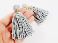 Long Gray Handmade Wool Thread Tassels - 3 inches - 75mm - 2 pc