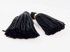 Long Black Handmade Wool Thread Tassels - 3 inches - 75mm - 2 pc