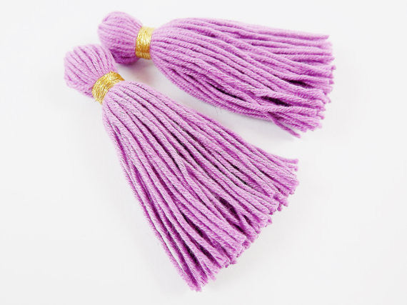 Long Lilac Purple Handmade Wool Thread Tassels - 3 inches - 75mm - 2 pc