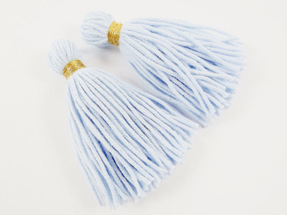 Long Pale Blue Handmade Wool Thread Tassels - 3 inches - 75mm - 2 pc