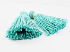 Long Teal Handmade Wool Thread Tassels - 3 inches - 75mm - 2 pc