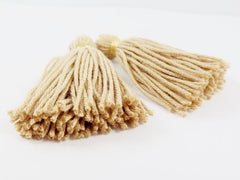 Long Beige Handmade Wool Thread Tassels - 3 inches - 75mm - 2 pc