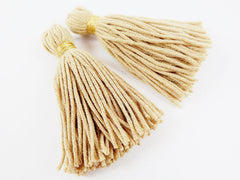 Long Beige Handmade Wool Thread Tassels - 3 inches - 75mm - 2 pc