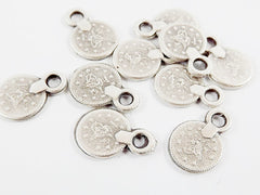 10 Mini Chunky Round Coin Charms - Matte Antique Silver Plated