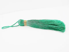 Extra Large Thick Soft teal Green Thread Tassels - Gold Metallic Band - 4.4 inches - 113mm - 1 pc