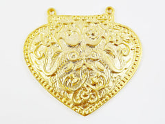Large Heart Shield Pendant Connector 22k Matte Gold Plated - 1PC