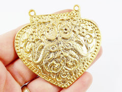 Large Heart Shield Pendant Connector 22k Matte Gold Plated - 1PC
