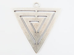 Large Fretwork Triangle Minimalist Geometric Pendant - Matte Antique Silver Plated - 1pc