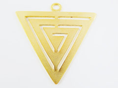 Large Fretwork Triangle Minimalist Geometric Pendant - 22k Matte Gold Plated - 1pc