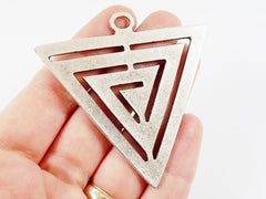 Large Fretwork Triangle Minimalist Geometric Pendant - Matte Antique Silver Plated - 1pc