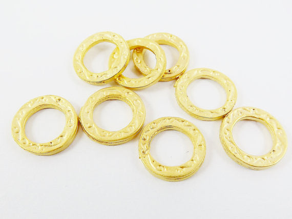 8 Small Textured Flat Ring Closed Loop Circle Pendant Connector - 22k Matte Gold Plated - 8 PC