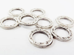 8 Small Textured Flat Ring Closed Loop Circle Pendant Connector - Antique Matte Silver Plated - 8 PC