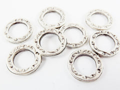 8 Small Textured Flat Ring Closed Loop Circle Pendant Connector - Antique Matte Silver Plated - 8 PC