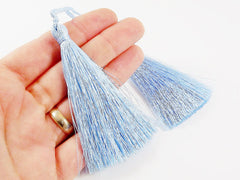 Long Baby Blue Silk Thread Tassels - 3 inches - 77mm - 2 pc