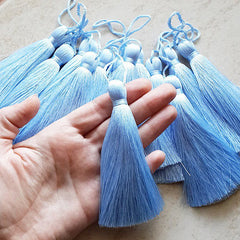 Extra Large Thick Baby Blue Silk Thread Tassels - 4.4 inches - 113mm - 1 pc