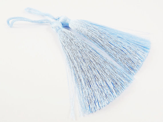 Long Baby Blue Silk Thread Tassels - 3 inches - 77mm - 2 pc