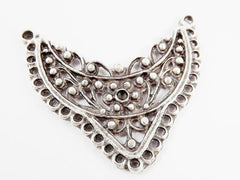 Filigree Floral Detailed Focal Collar Pendant Necklace Connector - Matte Antique Silver Plated - 1PC