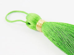 Extra Large Thick Forest Green Thread Tassels - Gold Metallic Band - 4.4 inches - 113mm - 1 pc