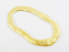 Large Organic Textured Flat Oval Ring Closed Loop Circle Pendant Connector - 22k Matte Gold Plated - 1 PC