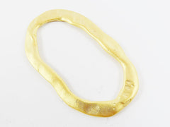 Large Organic Textured Flat Oval Ring Closed Loop Circle Pendant Connector - 22k Matte Gold Plated - 1 PC