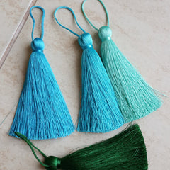 Extra Large Thick Turquoise Blue Thread Tassels - 4.4 inches - 113mm - 1 pc