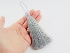 Extra Large Thick Light Gray Silk Thread Tassels - 4.4 inches - 113mm - 1 pc