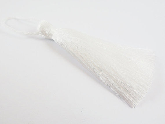 Extra Large Thick Sugar White Silk Thread Tassels - 4.4 inches - 113mm - 1 pc