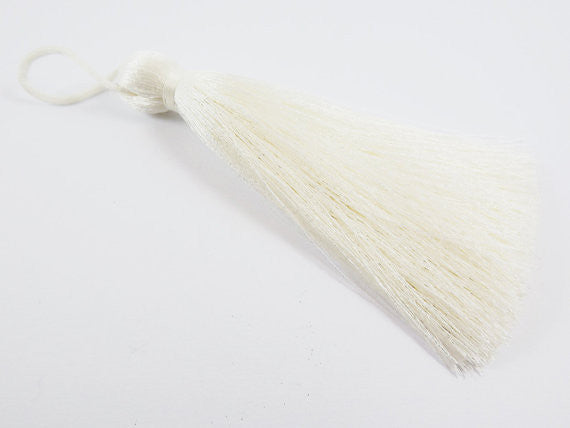 Extra Large Thick White Ivory Silk Thread Tassels - 4.4 inches - 113mm - 1 pc