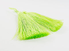 Long Bright Spring Green Silk Thread Tassels - 3 inches - 77mm - 2 pc