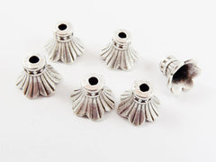 NEW - 6 Rustic Fluted Antique Matte Silver Plated Round Bead caps