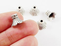 NEW - 6 Rustic Fluted Antique Matte Silver Plated Round Bead caps
