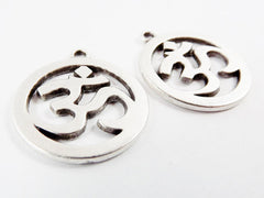 2 Large OM Symbol Charms - Matte Antique Silver Plated Brass - Yoga Aum
