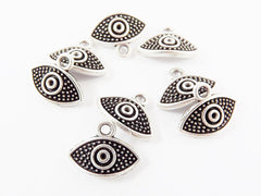 8 Curved Elipse Evil Eye Charms - Matte Antique Silver Plated Brass