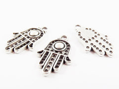 3 Medium Hand of Fatima Hamsa Charms with Dome - Matte Silver Plated