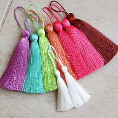 Extra Large Thick Virtual Pink Silk Thread Tassels - 4.4 inches - 113mm - 1 pc